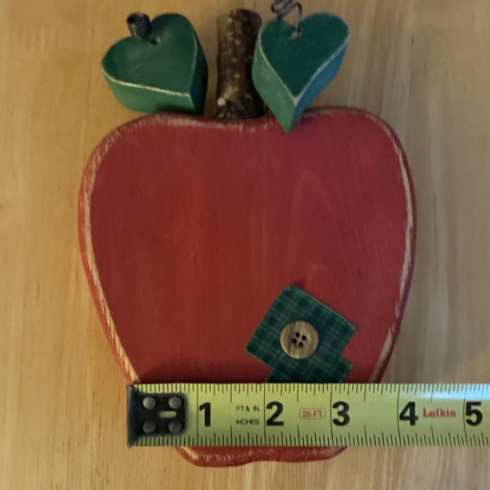 Wooden Decorative Apple with Green Heart Accents, 6 Inch CozyCore GrandmaCore
